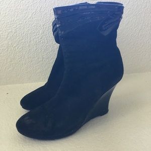 Perfect Yourself Black Suede Wedge Booties